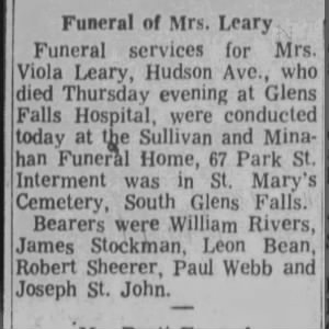 Funeral Notice Viola Leary